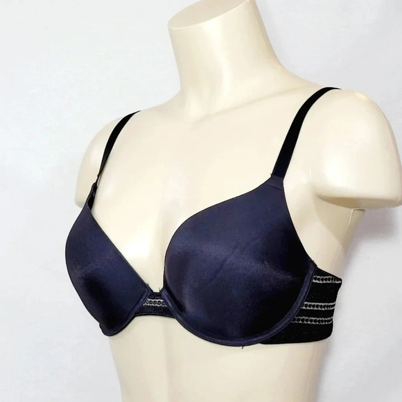 32D DKNY 458052 Autograph Stripe Custom Lift Underwire Bra Black ‎ New with Tags - Picture 2 of 4